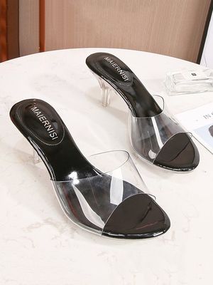 Transparent PVC Clear Chunky Heel Mule Sandals