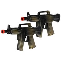 2x stuks kinder speelgoed verkleedwapens/machinegeweren soldaten/leger met geluid 27 cm