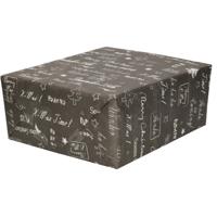 Kerst inpakpapier rol - zwart met tekst - papier - 250 x 70 cm - cadeaupapier - kerstcadeaus