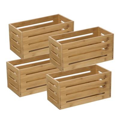 Fruitkisten opslagbox - 4x - open structuur - lichtbruin - hout - L31 x B15 x H15 cm