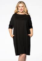Yoek Midi jurk zakken | Zwart | Maat 38/40
