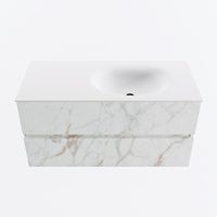 MONDIAZ VICA 100cm badmeubel onderkast Carrara 2 lades. Wastafel MOON rechts 1 kraangat, kleur Talc.