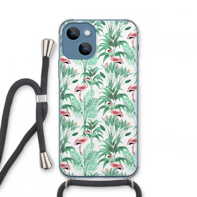 Flamingo bladeren: iPhone 13 mini Transparant Hoesje met koord