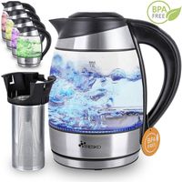 Tresko- Waterkoker, glas, transparant, LED-verlichting, 1.8 liter, 2200 watt, BPA vrij, instelbare temperatuur