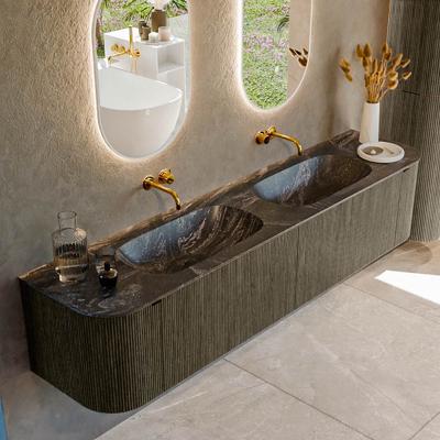 Badmeubel Mondiaz Kurve-Dlux | 200 cm cm | Meubelkleur Shadow | Wastafelkleur Lava | Solid surface | Wasbak beiden zijden spoelbak | Zonder kraangat(en)