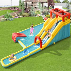 Opblaasbaar Springkasteel met Lange Dubbele Glijbanen en Speelzwembad Waterpark Kinderbadje 622 x 335 x 225 cm