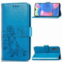 Voor Galaxy A30S vier-blad clasp reliëf gesp mobiele telefoon bescherming lederen draagtas met Lanyard & kaartsleuf & portemonnee & beugel functie (b