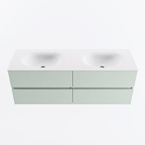 MONDIAZ VICA 140cm badmeubel onderkast Greey 4 lades. Wastafel MOON dubbel 2 kraangaten, kleur Talc.