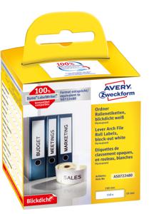 Avery-Zweckform Etiketten (rol) 190 x 54 mm Papier Wit 110 stuk(s) Permanent hechtend Ordneretiketten AS0722480