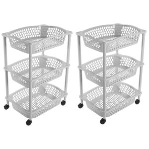 2x stuks keuken opberg trolleys/roltafels met 3 manden 62 cm lichtgrijs