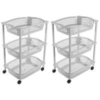 2x stuks keuken opberg trolleys/roltafels met 3 manden 62 cm lichtgrijs - thumbnail