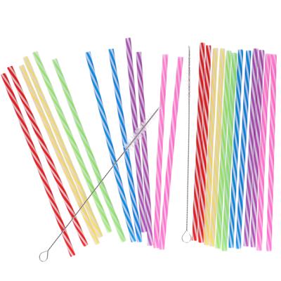 Drinkrietjes - herbruikbaar - 24x - met borsteltje - kunststof - multicolor - 21 cm