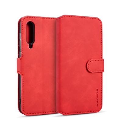 Dg. MING retro olie kant horizontale flip case voor Galaxy A50 met houder & kaartsleuven & portemonnee (rood)