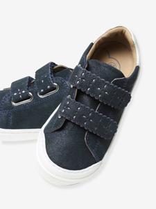 Leren sneakers met klittenband, kleutercollectie meisjes marineblauw