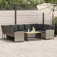 Tuinbank met kussens poly rattan lichtgrijs