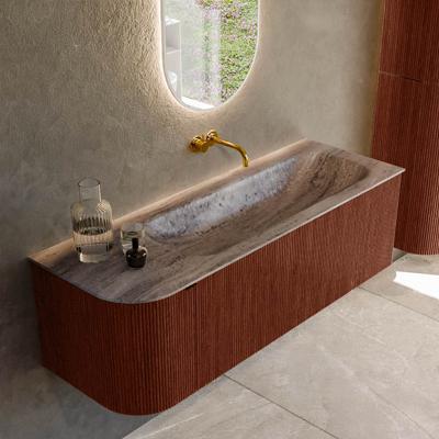 Badmeubel Mondiaz Kurve-Dlux | 135 cm | Meubelkleur Ruby | Wastafelkleur Oza | Solid surface | Wasbak rechter zijde spoelbak | Zonder kraangat(en)
