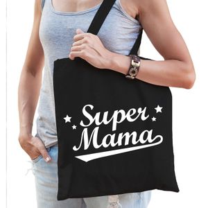 Katoenen moeder cadeau tasje super mama zwart