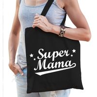 Katoenen moeder cadeau tasje super mama zwart - thumbnail