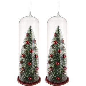 2x stuks rode kerstboom in stolp kerstversiering hangdecoratie 22 cm