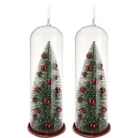 2x stuks rode kerstboom in stolp kerstversiering hangdecoratie 22 cm - thumbnail