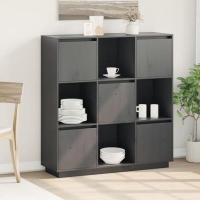 Hoge kast 110,5x35x117 cm massief grenenhout grijs