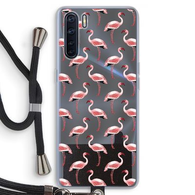 Flamingoprint groen: Oppo A91 Transparant Hoesje met koord