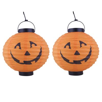 Halloween decoratie - 2x - pompoen - 20 cm - versiering - met LED licht