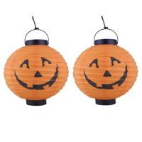 Halloween decoratie - 2x - pompoen - 20 cm - versiering - met LED licht