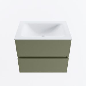 MONDIAZ VICA 60cm badmeubel onderkast Army 2 lades. Wastafel CLOUD midden 1 kraangat, kleur Talc.