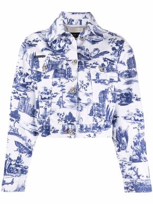 Philipp Plein veste en jean à imprimé baroque - Blanc