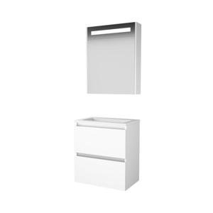 Basic-Line Premium 39 badkamermeubelset - 60x39cm - greeploos - 2 lades - acryl wastafel - 0 kraangaten - Spiegelkast - geintegreerde LED verlichting - MDF lak Ice White 1810324