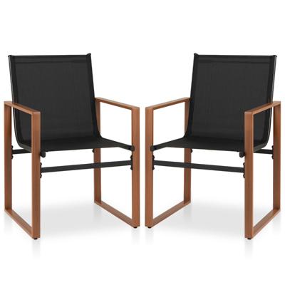 Set van 2 Eetstoelen voor Buiten Terrasstoel Ademende Zitting en Rugleuning Metalen Frame Stoffen Stoel voor Tuin-Zwart