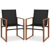 Set van 2 Eetstoelen voor Buiten Terrasstoel Ademende Zitting en Rugleuning Metalen Frame Stoffen Stoel voor Tuin-Zwart
