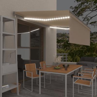 Luifel automatisch met rolgordijn LED windsensor 4x3 m crème