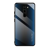 Voor Xiaomi Redmi Note 8 Pro Carbon Fiber textuur gradiënt kleur glas geval (blauw)