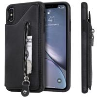 Voor iPhone XS Max effen kleur dubbele gesp rits schokbestendige beschermhoes (zwart)