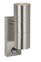 Lucide ARNE-LED IR - Wandspot / Wandlamp Binnen/Buiten - Ø 6,3 cm - LED - GU10 - 2x5W 2700K - IP44 - Beweging & dag/nacht sensor - Mat chroom