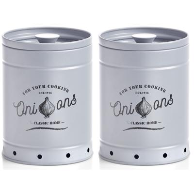 Zeller Uienbewaarbak - 2x stuks - rond - grijs - met deksel - 3,5 liter - gaatjes voor ventilatie