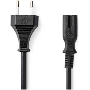 Stroomkabel | Euro Male | IEC-320-C7 | Recht | Recht | Vernikkeld | 1.00 m | Plat | PVC | Zwart | La