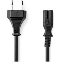 Stroomkabel | Euro Male | IEC-320-C7 | Recht | Recht | Vernikkeld | 1.00 m | Plat | PVC | Zwart | La