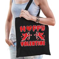 Cadeau tasje valentijn - Happy Valentine - zwart katoen - Feest Boodschappentassen