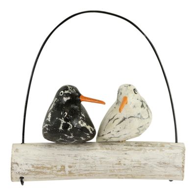 Hangende Houten Decoratie Koppel Vogels Zwart Wit Hangende Houten Decoratie Koppel Vogels Zwart Wit