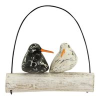 Hangende Houten Decoratie Koppel Vogels Zwart Wit - thumbnail