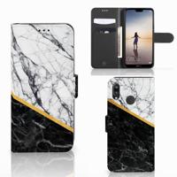 Huawei P20 Lite | Bookcase | Marmer Wit Zwart - Origineel Cadeau Man