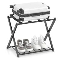 Opvouwbaar Bagagerek Bagagerek met 2 Niveaus Stevig Metalen Bagagerek Stevige Nylon Riemen voor Slaapkamer Kledingkast Zwart