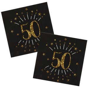 Verjaardag feest servetten leeftijd - 20x - 50 jaar - goud - 33 x 33 cm