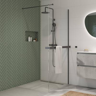 Saqu Modulo inloopdouche incl. antikalk 90x210cm met handdoekhouder mat zwart