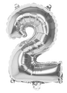 Zilveren folieballon cijfer &apos;2&apos; 36cm