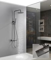 Regendouche set Wiesbaden Ribbd | Opbouw | Thermostaatkraan | 2-weg | hoh 15 cm | 2-hendel | Rond | Gunmetal PVD