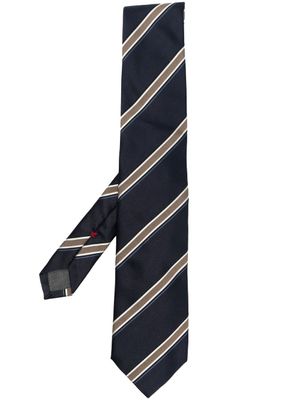 Brunello Cucinelli cravate en satin à rayures - Bleu